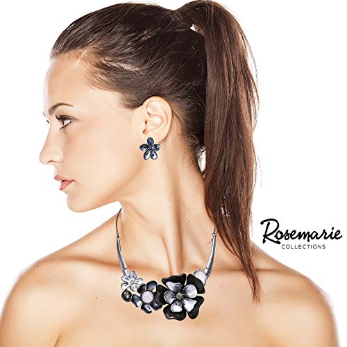Rosemarie & Jubalee Women's Stunning Enamel and Lucite 3D Flower Collar Necklace and Earrings Jewelry Gift Set, 14"+3.5" E...