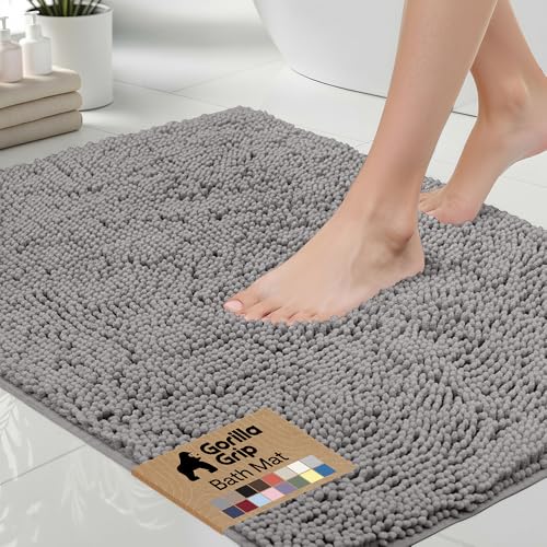 GORILLA GRIP Bath Rug Mat, Thick Soft Absorbent Chenille, Quick Dry Microfiber Mats, Rubber Backing Washable Shower Floor ...