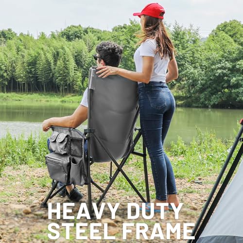 TIMBER RIDGE Oversized Folding Camping Chair High Back Heavy Duty for Adults Support up to 500lbs with Cup Holder, Side Po...