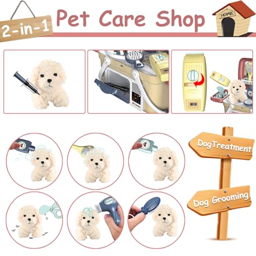KAEGREEL Pet Care Playset, 23Pcs Pretend Play Kit with Pet Case for Treatment & Grooming, Fun Birthday for Kids Girls Aged...