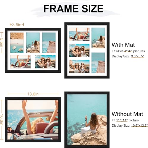 Vittanly 11x14 Collage Picture Frame, Displays 5Pcs 4x6 Pictures with Mat or 1Pcs 11x14 without Mat for Wall Mounting, Pic...