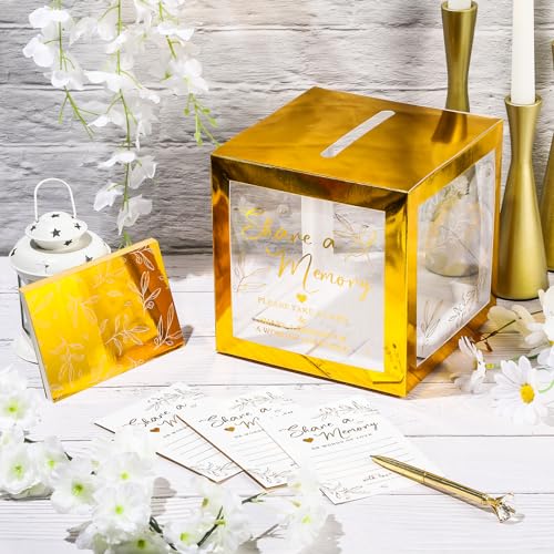 Pajean 50 Pcs Greenery Share a Memory Card for Celebration of Life Memory Cards Box with Transparent Windows Memory Box fo...