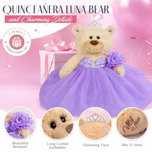 KINNEX COLLECTIONS SINCE 1997 Large 20” Quinceañera Teddy Bear Centerpiece – Elegant Dress, Oversized Keepsake Gift for 15...