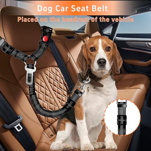 Seyezo Dog Car Seat Belt Set - 3 Piece Retractable Harness, Adjustable Reflective Seatbelt for Vehicle Headrests, Safety R...