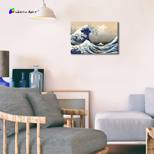 Wieco Art Canvas Prints Wall Art Ocean Beach Picture Paintings for Home Office Decorations Wall Decor Great Wave of Kanaga...
