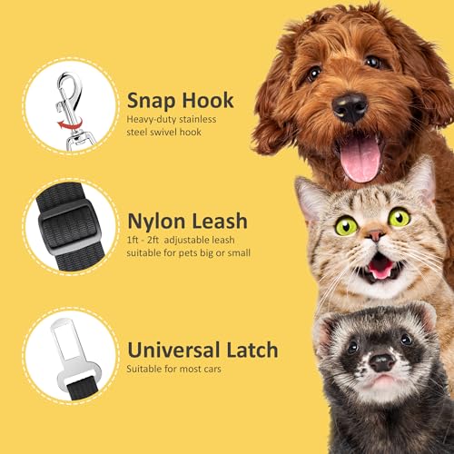SunGrow Dog Seat Belt for Car, Adjustable Nylon Pet Seatbelt, Supports All Cars, Dog Car Leash Seat Belt, Seatbelt for Dog...