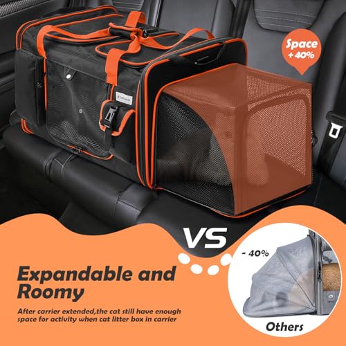 Expandable Extra Large Cat Carrier for 2 Cats with Litter Box for Kitten, Large Cat Small Dog Pet - Collapsible Double Cat...