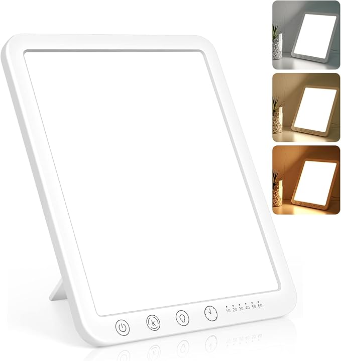 DIKAKO Light Therapy Lamp, 15000 Lx Sun Lamp,3 Color Temperature, 5 Levels of Adjustable Brightness and Timer Function Lig...