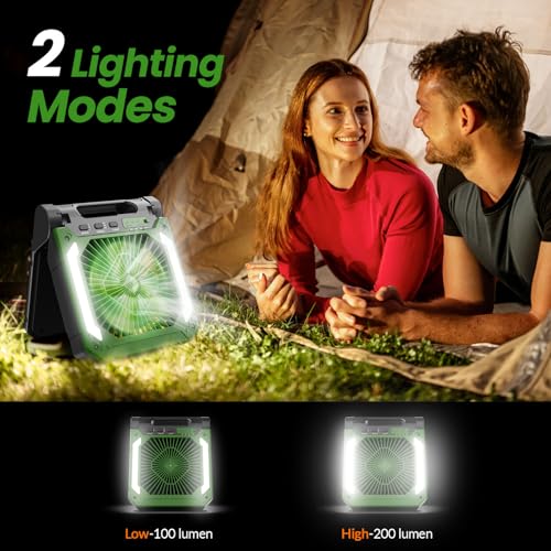20000mAh Portable Fan Rechargeable with Solar Panel 2-in-1, 3 Speeds Cordless Battery Powered Fan with Led Lantern,Timer, ...