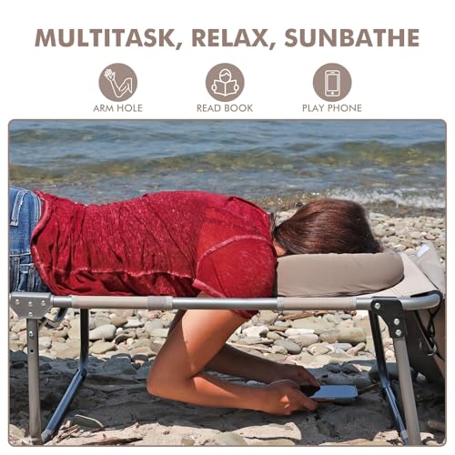 Tanning Chair with Sun Canopy Face Hole Softer Padded Adjustable Washable, Heavy Duty Layout Folding Lounge Chair for Adul...