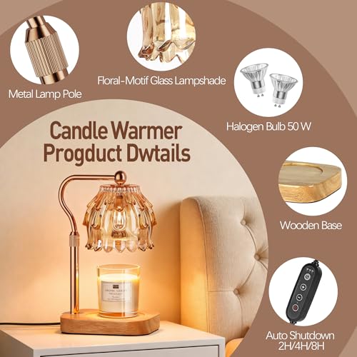 Candle Warmer Lamp with Timer - Flower Electric Wax Melter Warmer Adjustable Height for Jar Candles, Gift for Women, Mom, ...