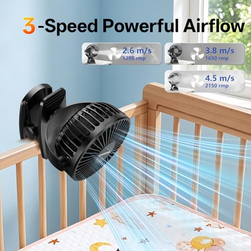 AMORMIYA Portable Clip on Fan, 4000mAh Battery Operated Fan, Max 4.5m/s Strong Airflow, 20H Runtime, Quiet 3 Speed USB Rec...