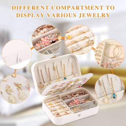 XZUZ Travel Jewelry Box, PU leather Small Jewelry Organizer For Female Girls, double layer portable mini travel case for s...