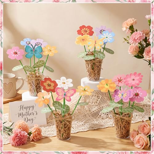 FoldTier 150 Pcs/24 Sets Mother's Day Craft Kit Bulk DIY Flower Bouquet Craft Gift for Mom Make Your Own Bunch of Floral D...