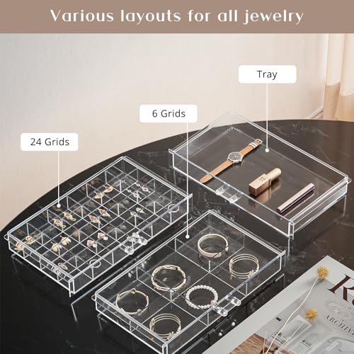ProCase Acrylic Earrings Holder Organizer Box, Large Clear Earring Jewelry Storage Transparent Stackable Drawers Jewelry D...