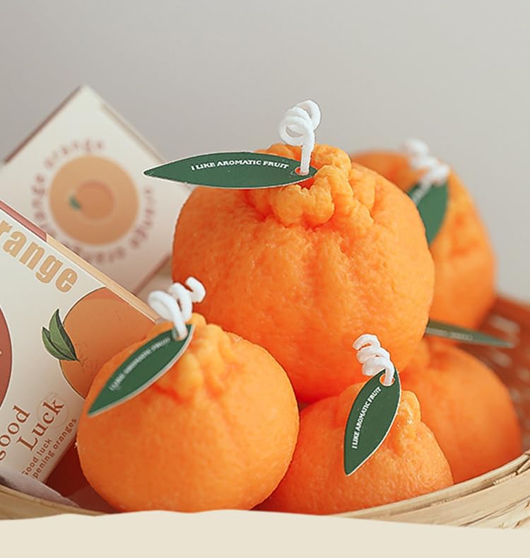 4 Pack Large Orange Shaped Fruit Candles Gift, Vegan Citrus Scented Candles, Spring Summer Mother's Day Farmhouse Table De...