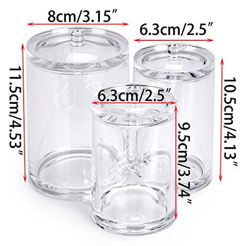 Hipiwe Clear Acrylic Cotton Swab Holder Preminm Quality Round Container Cotton Pad Q-tip Organize Case for Make Up Brush C...