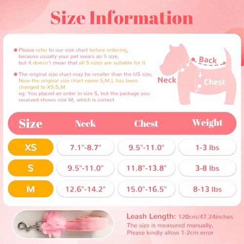 TENGZHI Cute Small Dog Harness and Leash Set Pink Lace Floral Girl Puppy Harness for Small Dogs Cats Soft Mesh Dog Vest Ha...