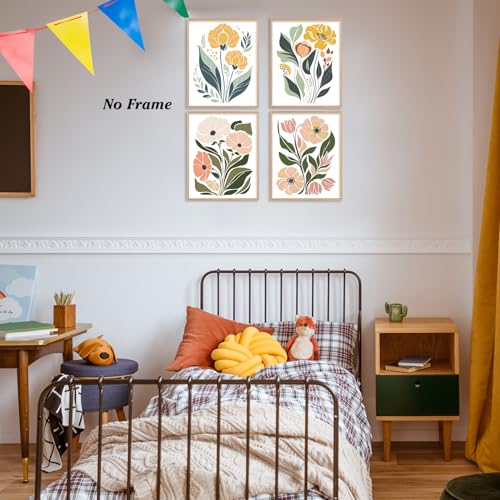 Boat Wades Boho Floral Unframed Wall Art Prints,Abstract Floral Posters & Prints For Living Room Bedroom Home Dorm Decor,M...