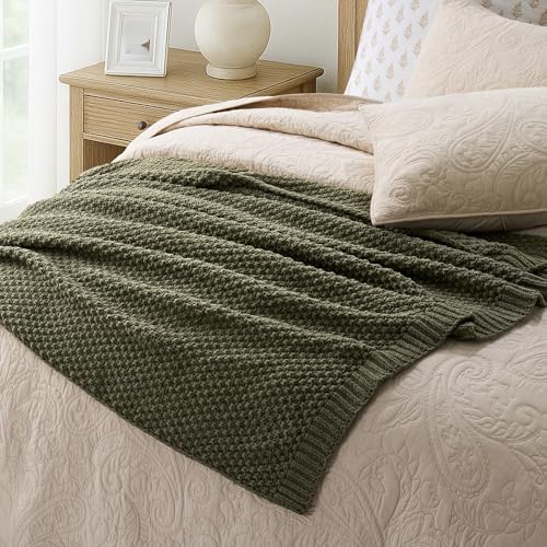 EVERGRACEHOME Chunky Chenille Knit Throw Blanket for Couch, Soft Luxurious Moss Stitch Chair Blankets for Bed, Cozy Decora...