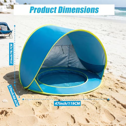 Outdoor Beach Tent with Built-in Kiddie Pool, UPF50+ Sun Shade Canopy, 190T Waterproof Nylon, Portable Cabana for 3-4 Pers...