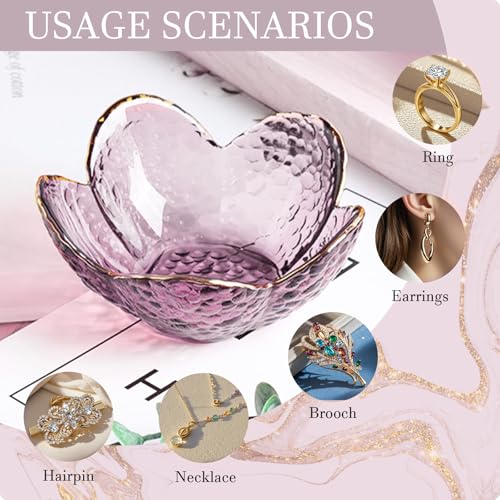 Purple Flower Jewelry Dish Glass Ring Holder Dish Jewelry Tray Cute Vanity Organizer Aesthetic Nightstand Bathroom Room De...
