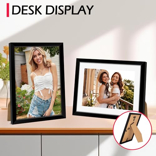 HOMERHYME 8x10 Picture Frame Set of 2, Black Photo Frame for Tabletop or Wall Display, Display Pictures 5x7 with Mat or 8x...
