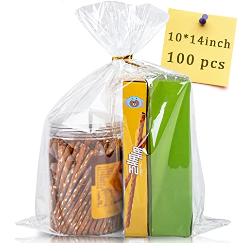 CUDICY 100pcs Cellophane Bags 10x14 Cellophane Wrap Goodie Bags Large Clear Gift Bag Party Favors Bag Clear Treat Bag with...