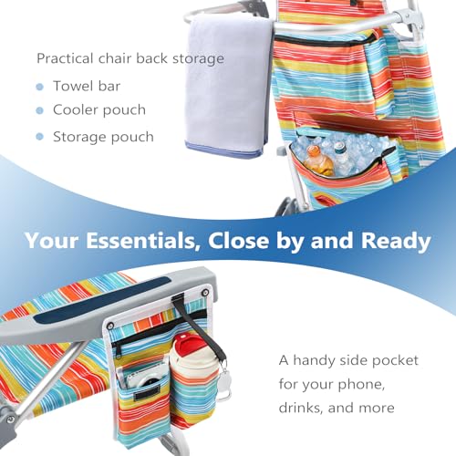 PASAMIC Backpack Beach Chairs for Adults 2 Pack Portable, Lay Flat Reclining Beach Chairs with 5 Positions, Tall Heavy Dut...