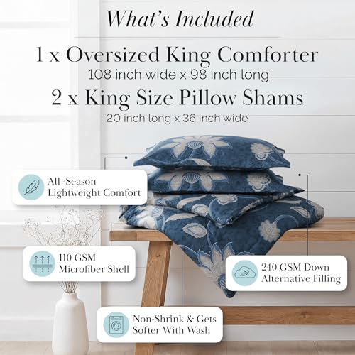 Southshore Fine Living, Inc. Grand Floral Collection - King Comforter Set, Premium Bedding, All-Season Down Alternative, O...