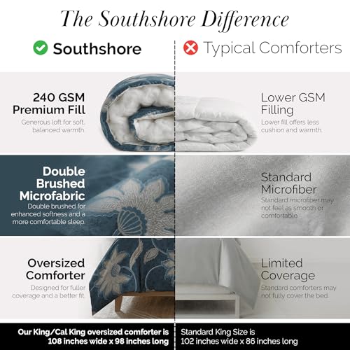 Southshore Fine Living, Inc. Grand Floral Collection - King Comforter Set, Premium Bedding, All-Season Down Alternative, O...