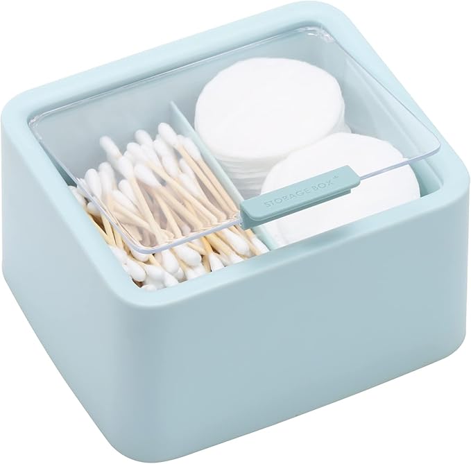 Tecbeauty Large Qtips Holder - 2 Grids Cotton Swabs Dispenser Bathroom Organizer Cotton Balls, Pads Storage Canisters, Hin...