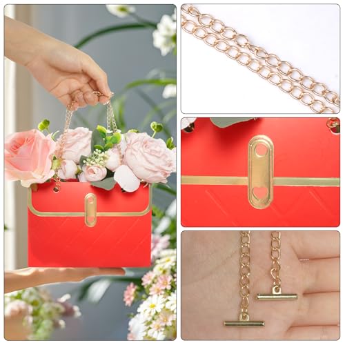 4 Pack Flower Paper Gift Bags Portable Bouquet Storage Bucket Paper Flower Handbag Boxes with Metal Chain Bouquet Carrier ...