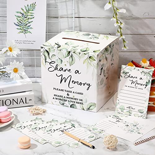 Pajean 50 Pcs Greenery Share a Memory Cards for Collections of Life, Memory Cards Box Guest Ideas for Funeral Graduation W...