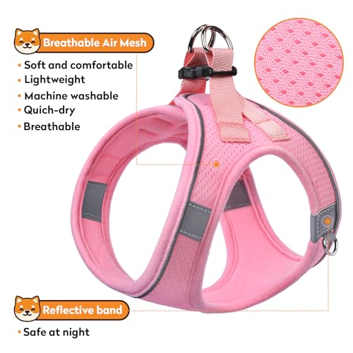 PWOD Dog Harness with Leash Set, No-Pull Step-in Reflective Pet Harness with 1 Leash Clips, Adjustable Soft Padded Easy Wa...