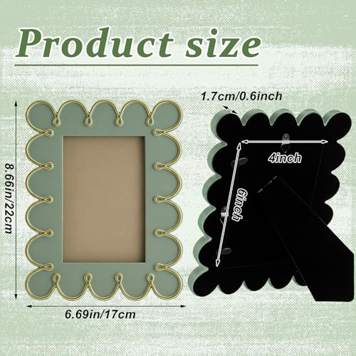 AceOrbit 4x6 Inch Sage Green Petal Wave Picture Frame Cute Wavy Edge Resin Scalloped Photo Frame for Desktop Display Home ...