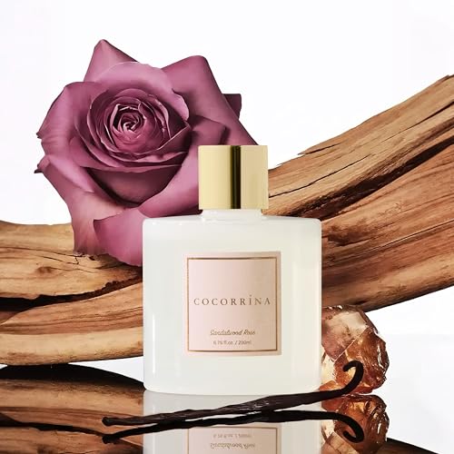 Cocorrína Premium Reed Diffuser Set with Preserved Baby's Breath & Cotton Stick Sandalwood Rose | 6.7oz Scent Fragrance Oi...