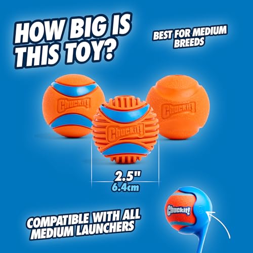 Chuckit! Dog Balls - Interactive Dog Toys, High-Bounce Fetch Ball, Ultra and Rugged Balls, Durable - Size Medium, 2.5-inch...