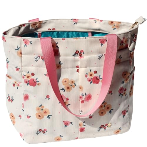 ESVAN Original Floral Tote Bag Large Shoulder Bag with Multi Pockets for Gym Travel Beach Daily Bags