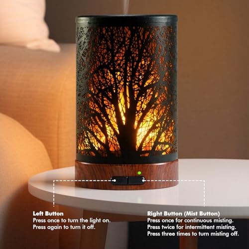 Aromatherapy Essential Oil Diffuser for Home - 100ml Black Ultrasonic Diffuser with Dynamic Flame Light, Metal Cool Mist A...