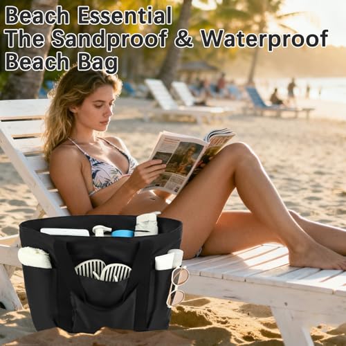 Fammart Waterproof Beach Bag for Women with Wet Pocket, Beach Tote Compatible with Stanley Cup for Pool Travel Cruise