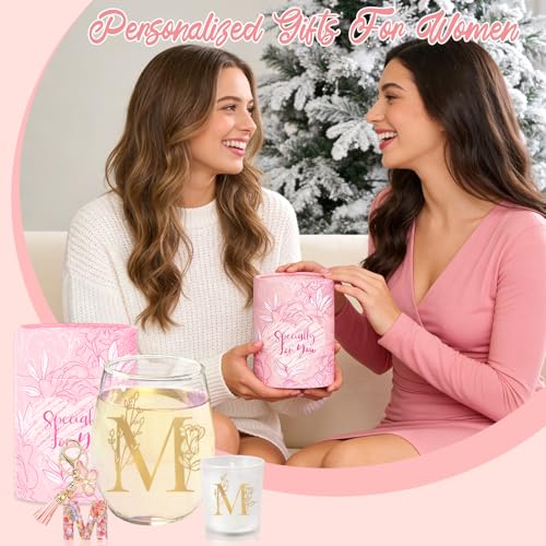 Personalized Birthday Gifts for Women Monogrammed Stemless Wine Glasses Unique Friendship Initial Gifts Christmas Gift for...