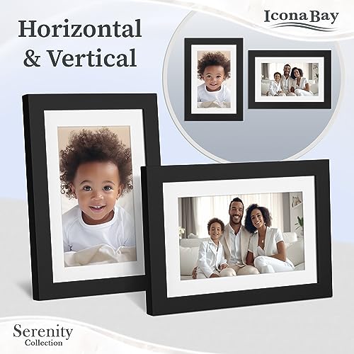 Icona Bay 4x6 Picture Frame w/Removable Mat for 3x5 Photo (Black), Sleek Modern Style Frame, Table Top or Wall Mount, Sere...
