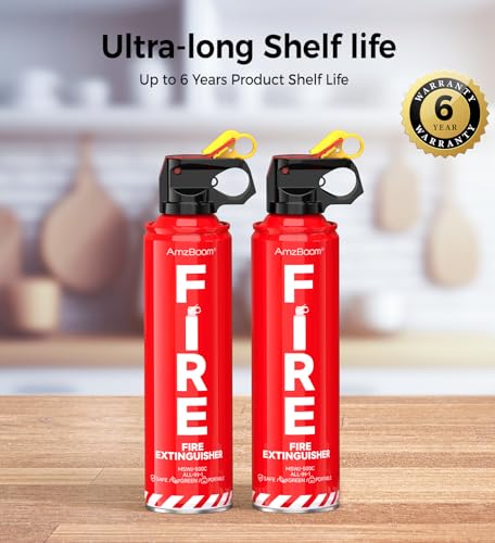AmzBoom 2-Pack Fire Extinguisher for Home, Kitchen, Car, and Grill with Mounting Bracket– Extinguishing Spray, Compact A, ...