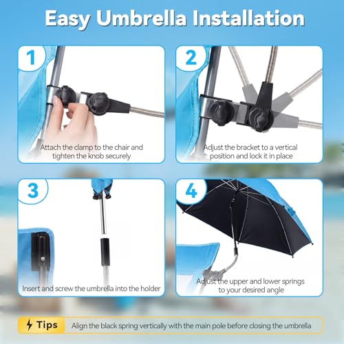 Folding Beach Chair with Umbrella, Low Profile Portable Sand Chair for Adults, Breathable Mesh Beach Seat with Cup Holder,...