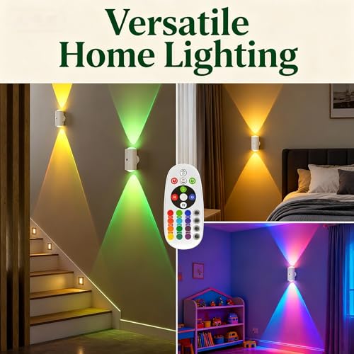 4 Pack Rechargeable Dynamic RGB LED Wall Lamp, Motion-Sensing Step Lights with Remote Control, 1200mAh Battery, Dimmable, ...