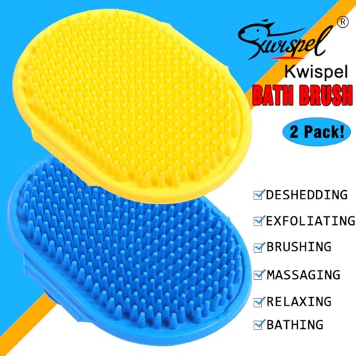 Kwispel Dog Grooming Brush, Pet Shampoo Bath Brush Dog Grooming Shedding Brush Soothing Massage Rubber Comb with Adjustabl...