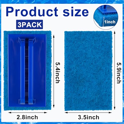 3 Pack Hand-Held Pool Scrub Brush Pool Cleaning Sponge Scrubber Brush Replaceable Scrubbing Scouring Sponge Pad for Swimmi...