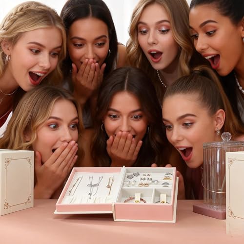 Travel Jewelry Organizer Box Book Style, PU Leather Portable Jewelry Case with Magnetic Closure, Double-Sided Storage for ...
