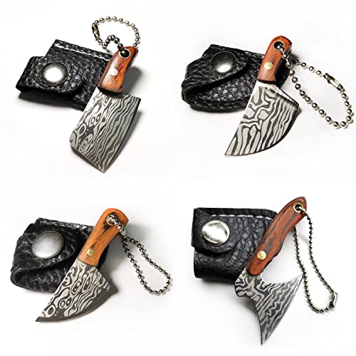STARDW Damascus Pocket Knife Set, EDC Knife with Sheath,Mini Chef Keychain Knife Set, Tiny Things for Box Cutter Letter Op...